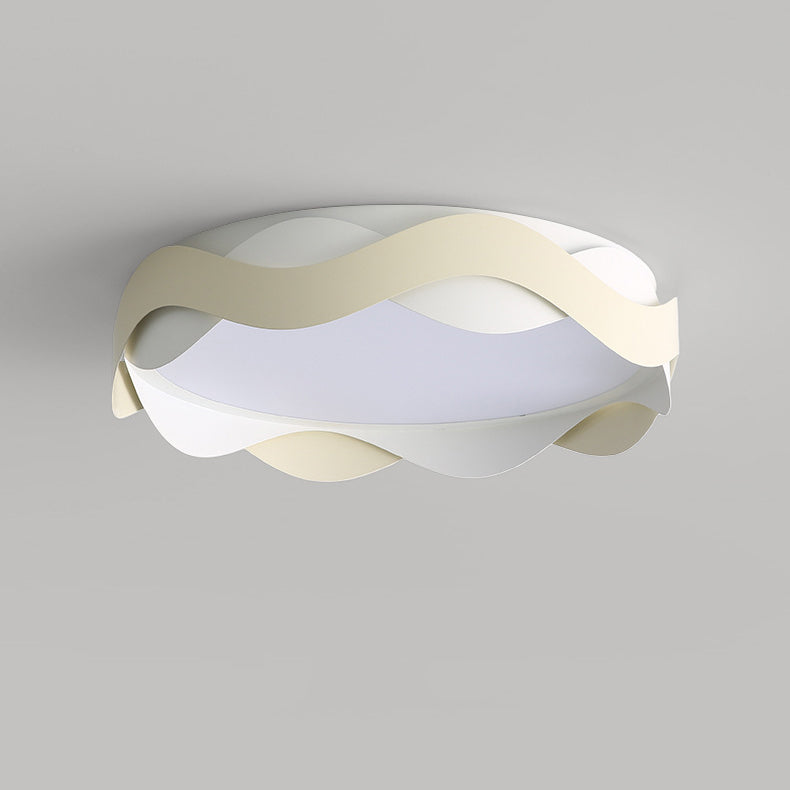 Luz de techo empotrada LED de hierro acrílico redonda con ondas de crema creativa contemporánea para sala de estar 