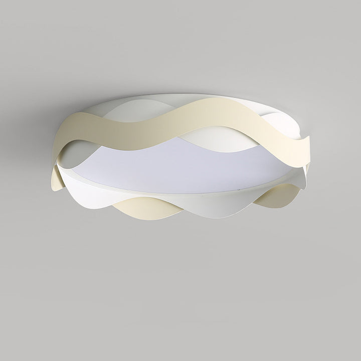 Luz de techo empotrada LED de hierro acrílico redonda con ondas de crema creativa contemporánea para sala de estar 