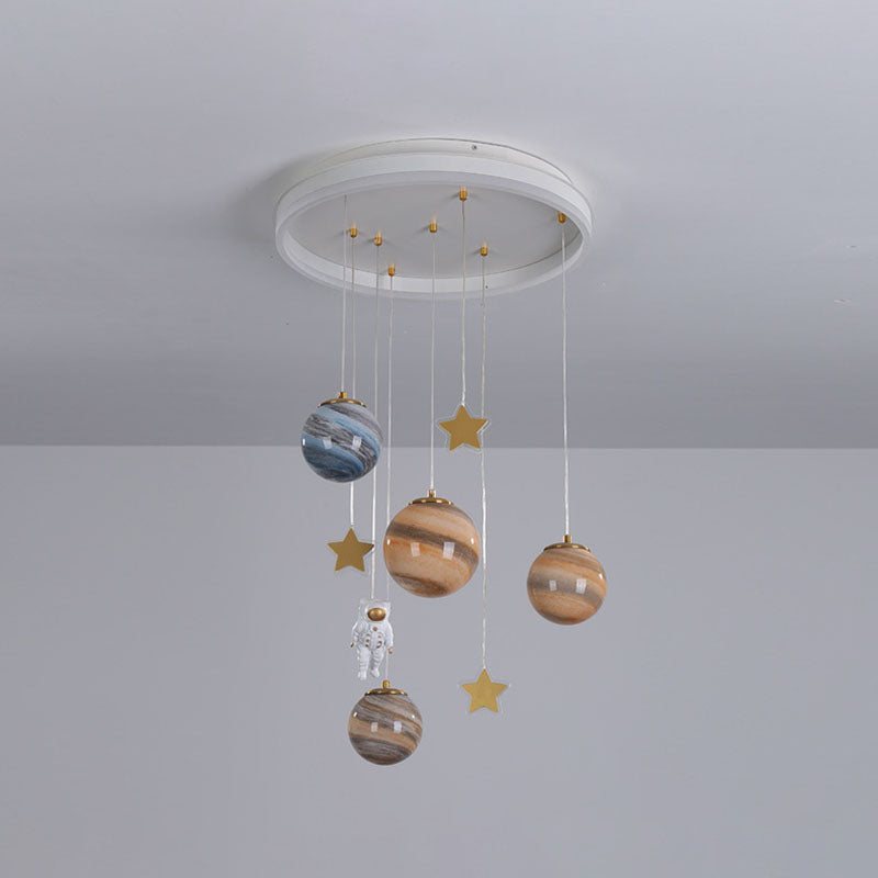 Contemporary Scandinavian Space Planet Acrylic Glass Round Shade LED Kids Flush Mount Ceiling Light For Bedroom