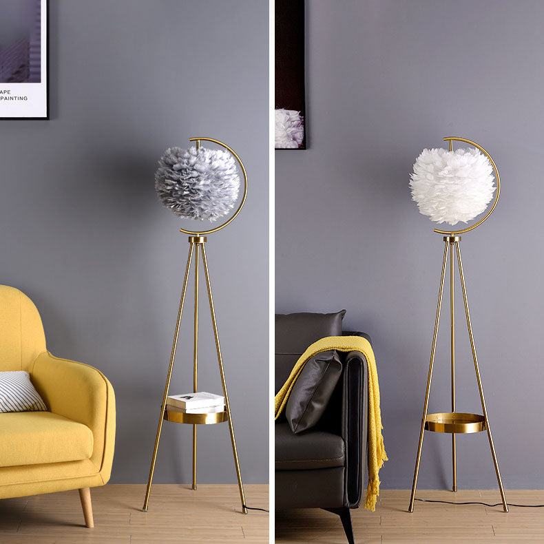 Contemporary Creative Iron Feather Tripod 1-Light Standing Floor Lamp For Bedroom