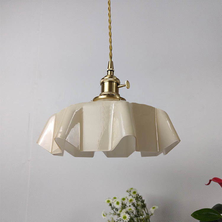 Traditional Japanese Cream Petal Glass 1-Light Pendant Light For Dining Room