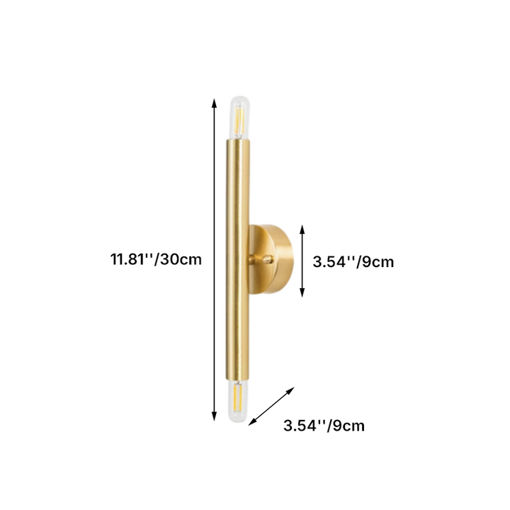 Zeitgenössische nordische zylindrische Messing-Wandleuchte mit 2 Lichtern für das Schlafzimmer 