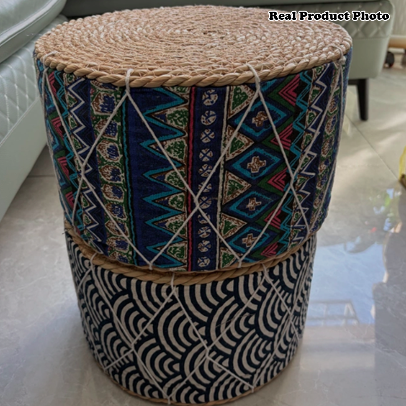Contemporary Creative Round Cattail Fabric Low Stool For Living Room