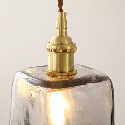 Japanese Retro Clear Square Glass Brass 1-Light Pendant Light