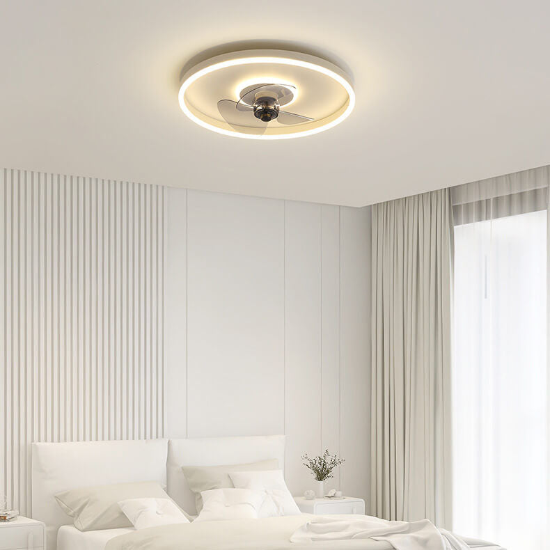 Contemporary Nordic Round Iron Silicone Aluminum Invisible LED Flush Mount Ceiling Fan Light For Living Room &amp; Bedroom
