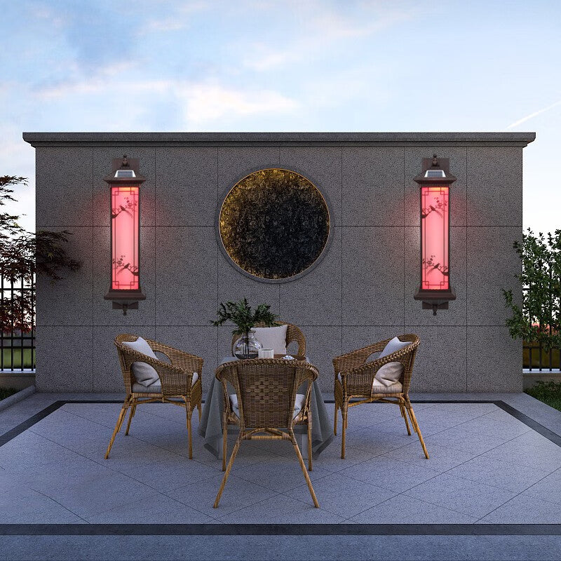 Traditionelle chinesische rechteckige Aluminiumglas-Solar-LED-Wandleuchterlampe für Garten