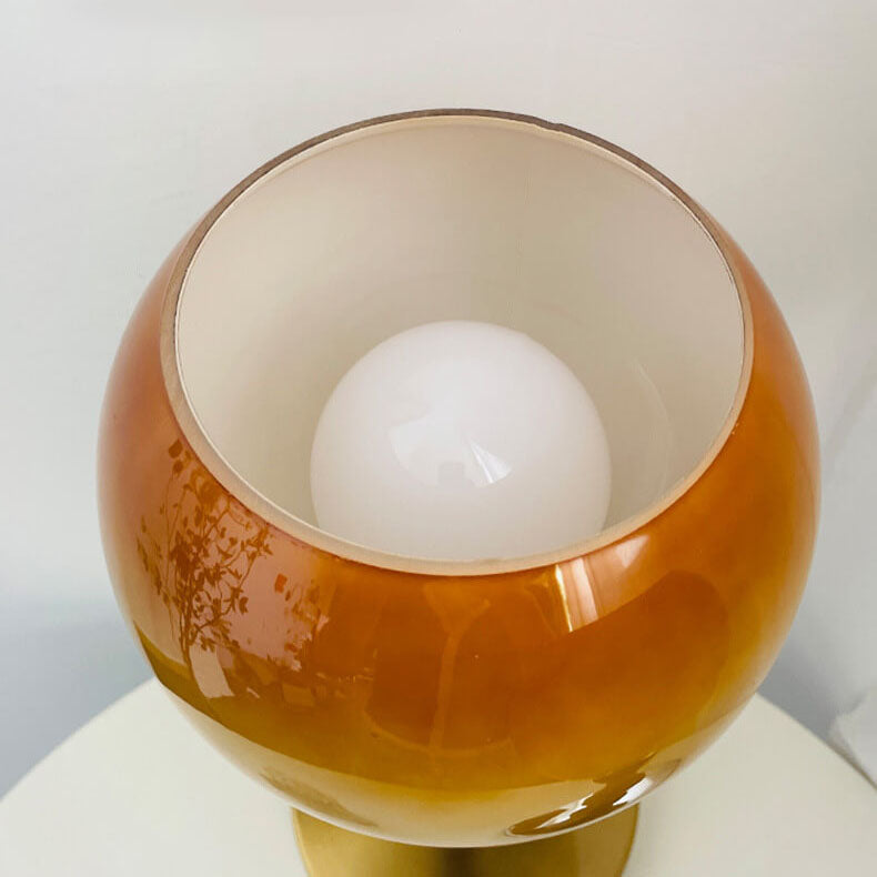 Französische Vintage Kugelglas Holz 1-Licht Tischlampe 