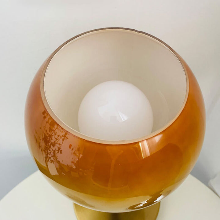 Französische Vintage Kugelglas Holz 1-Licht Tischlampe 