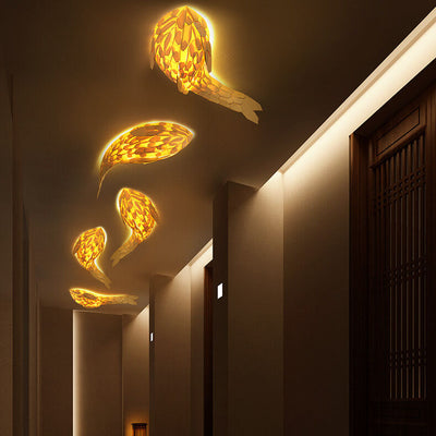 Modern Decorative Carp Linden Wood Hardware 2-Light Wall Sconce Lamp