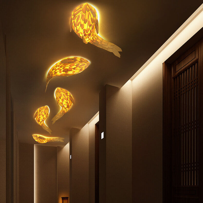 Modern Decorative Carp Linden Wood Hardware 2/4 Light Wall Sconce Lamp