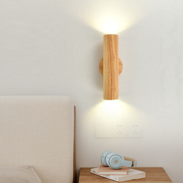 Applique murale LED à double tête en bois massif simple et moderne 