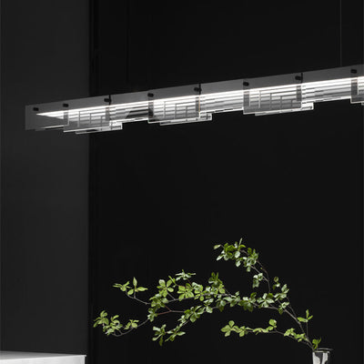 Modern Minimalist Long Glass Copper LED Island Light Chandelier For Living Room