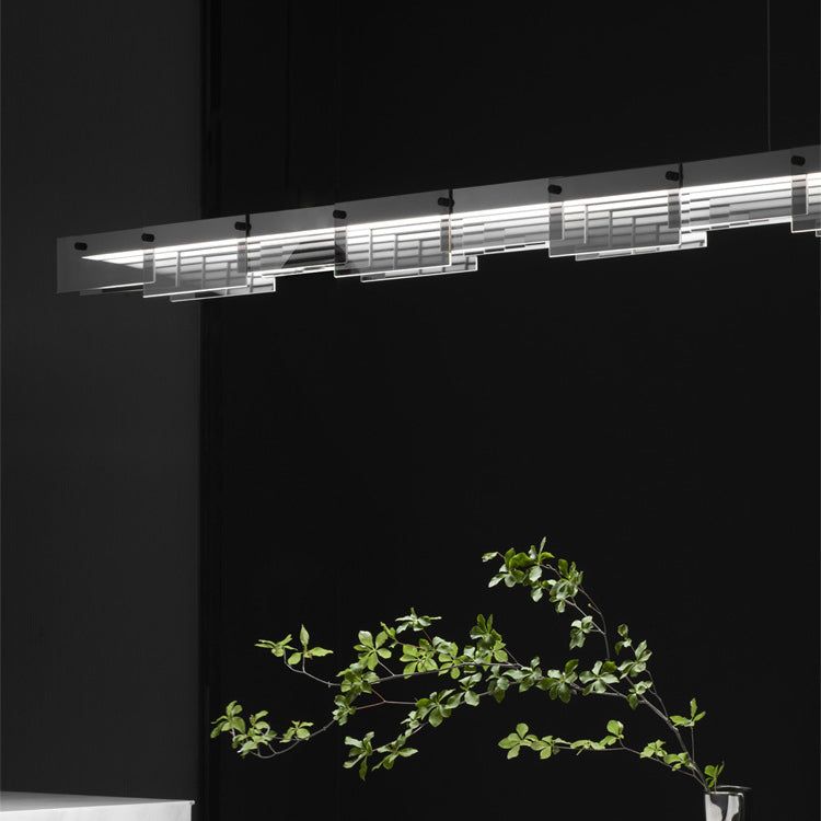 Modern Minimalist Long Glass Copper LED Island Light Chandelier For Living Room