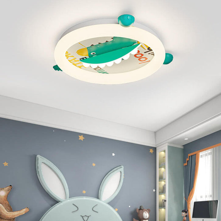 Zeitgenössische kreative Kinder runde Dinosaurier Eisen Acryl Kunststoff LED Deckenleuchte für Schlafzimmer 