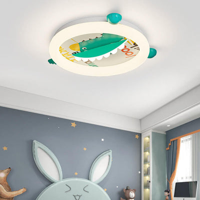 ضوء سقف LED للأطفال المعاصرين بتصميم دائري على شكل ديناصور من الحديد والأكريليك والبلاستيك لغرفة النوم 