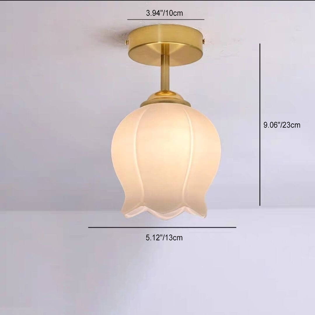 Nordic Retro Messing Glas Blumenlampenschirm 1-Licht Semi-Flush Deckenleuchte 
