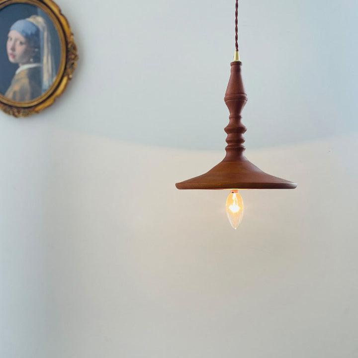 Suspension japonaise traditionnelle en cône de cuivre et bois massif à 1 lumière pour chambre 