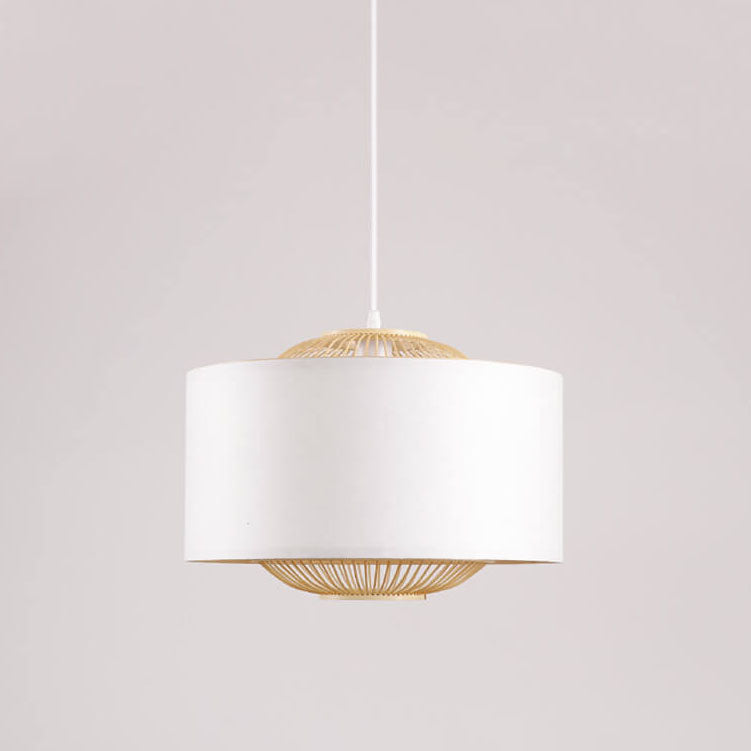 Contemporary Scandinavian Zen Bamboo Weaving Parchment Drum 1-Light Pendant Light for Living Room