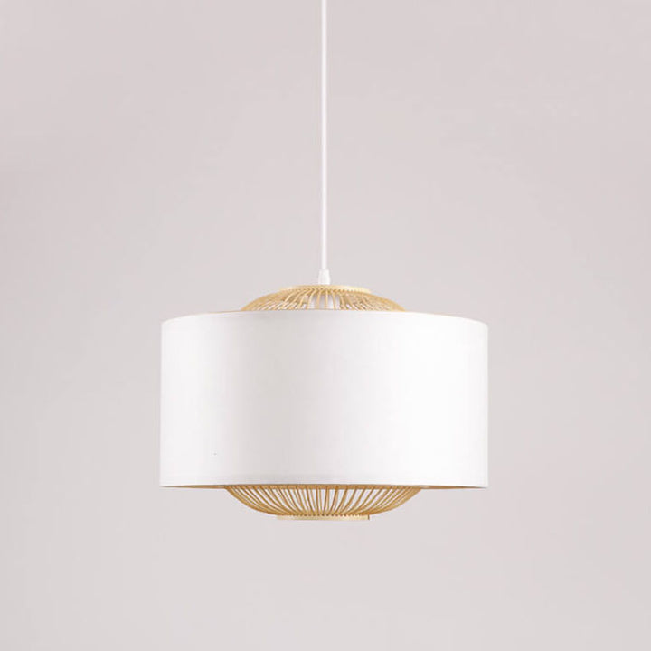 Contemporary Scandinavian Zen Bamboo Weaving Parchment Drum 1-Light Pendant Light for Living Room
