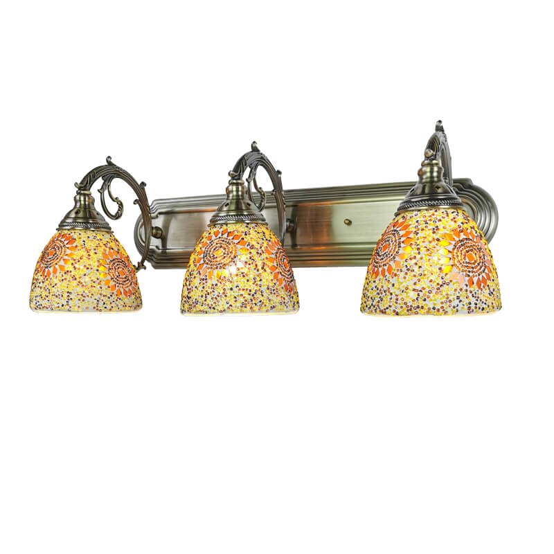 Tiffany Mediterranean Horn Stained Glass 3-Light Bathroom Vanity Mirror Front Wall Sconce Lamp