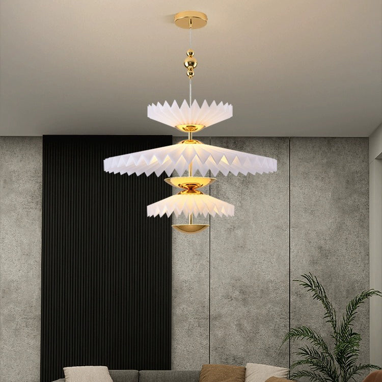 Moderne Art Deco Plissee Runde Acryl Eisen LED Kronleuchter Für Wohnzimmer 