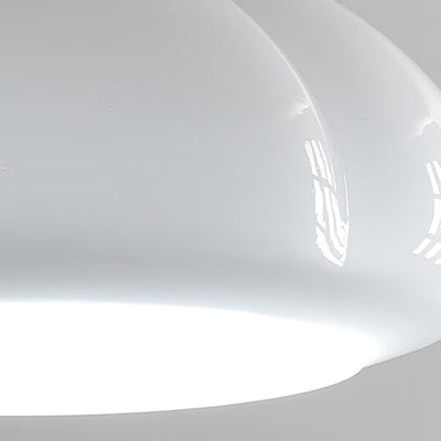 Modern Cream Oval Pumpkin Rubberwood Glass 1-Light Semi-Flush Mount Ceiling Light