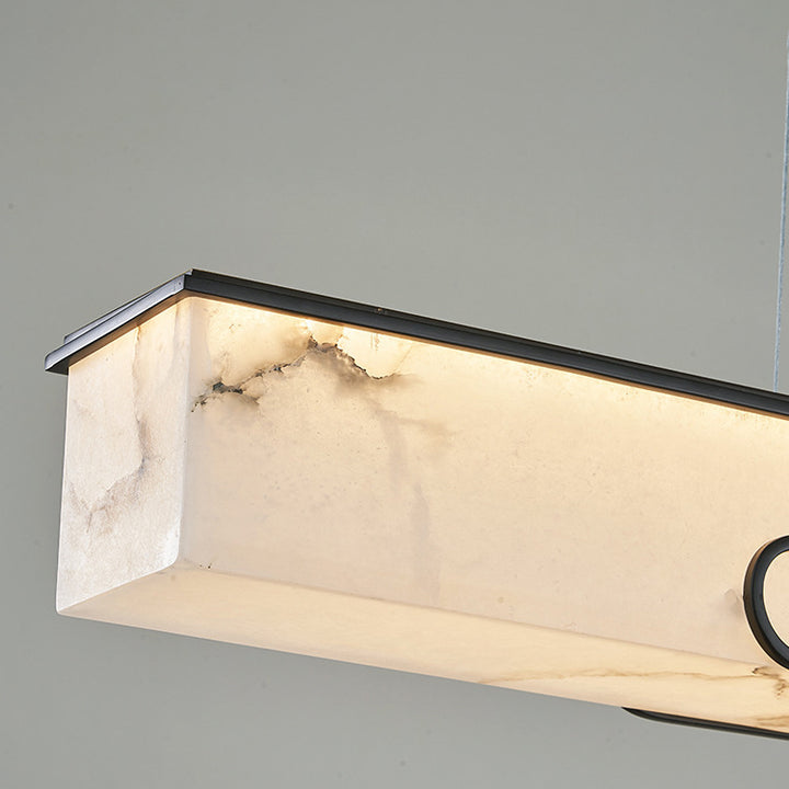 Lámpara colgante de isla LED de mármol de cobre rectangular chino tradicional para comedor 