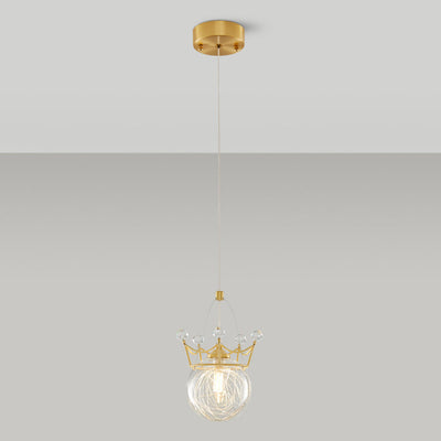 Moderne Luxus Crown Orb Alle Messing Glas 1-Licht Pendelleuchte für Schlafzimmer 