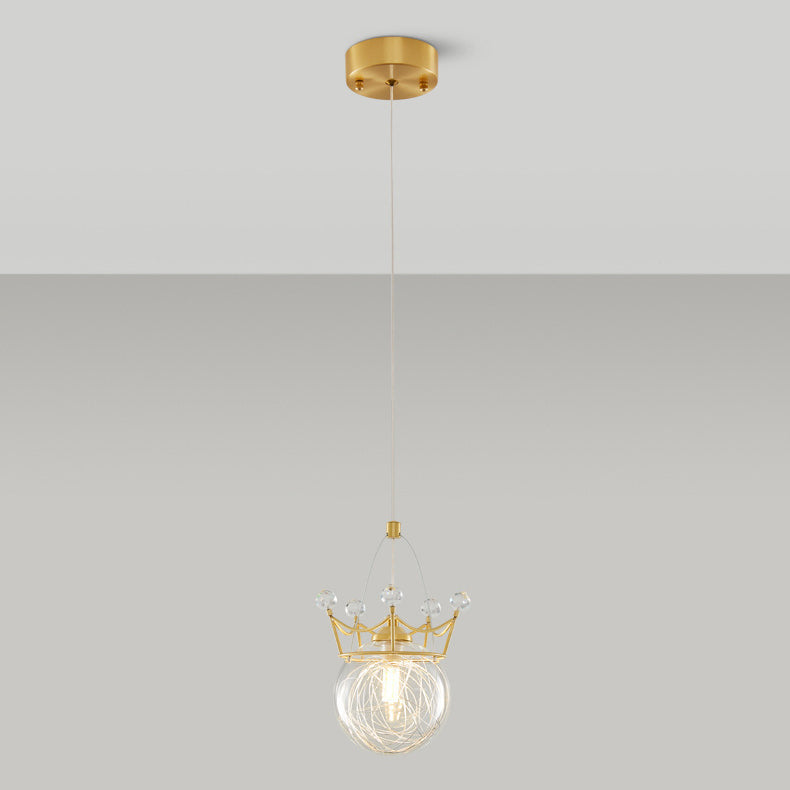 Moderne Luxus Crown Orb Alle Messing Glas 1-Licht Pendelleuchte für Schlafzimmer 