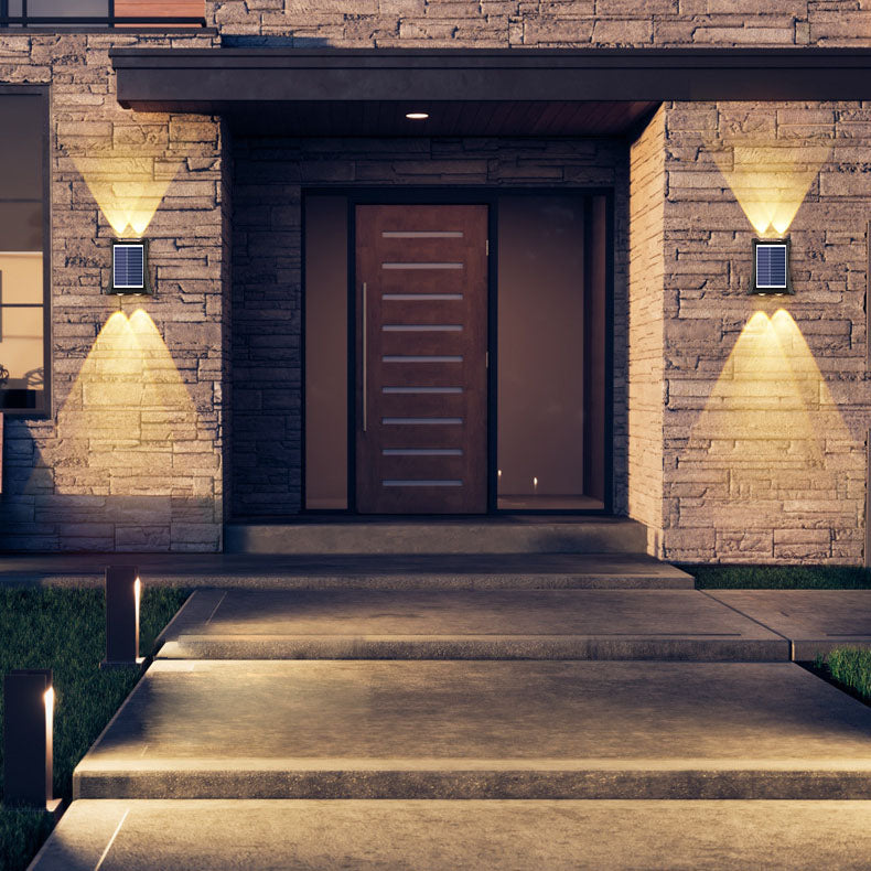 مصباح جداري LED مقاوم للماء بالطاقة الشمسية بتصميم بسيط حديث مصنوع من ABS وPMMA للمساحات الخارجية مثل الفناء 