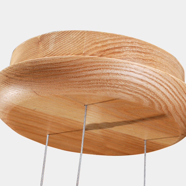 Zeitgenössische skandinavische Runde fliegende Untertasse Holz Glas LED Kronleuchter für Wohnzimmer 