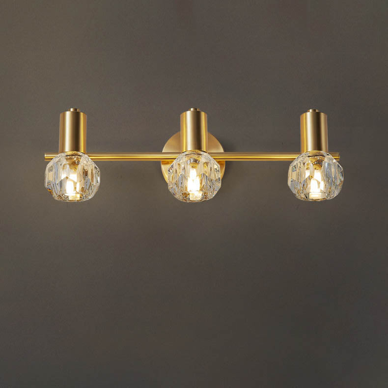 Lámpara de pared de lujo moderno cilindro diamante todo latón cristal 2/3 luces para baño 