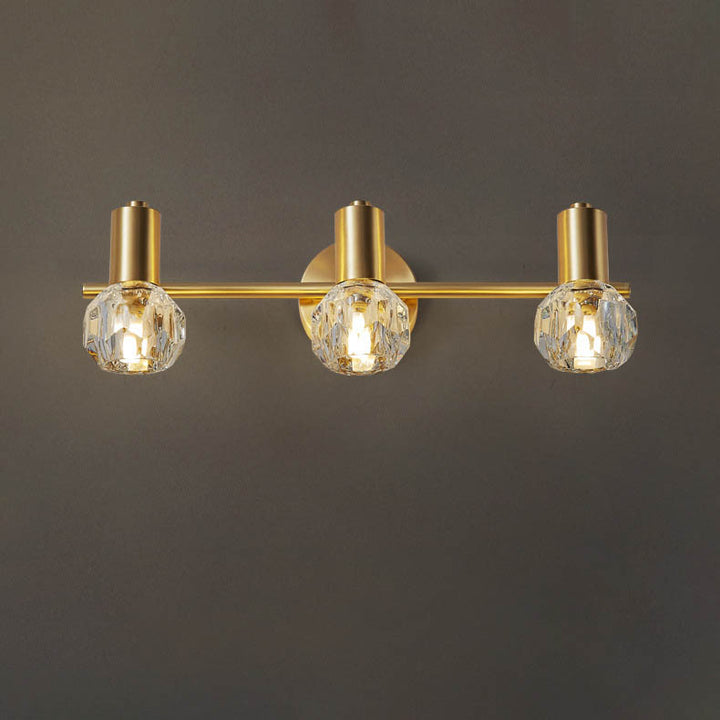 Lámpara de pared de lujo moderno cilindro diamante todo latón cristal 2/3 luces para baño 
