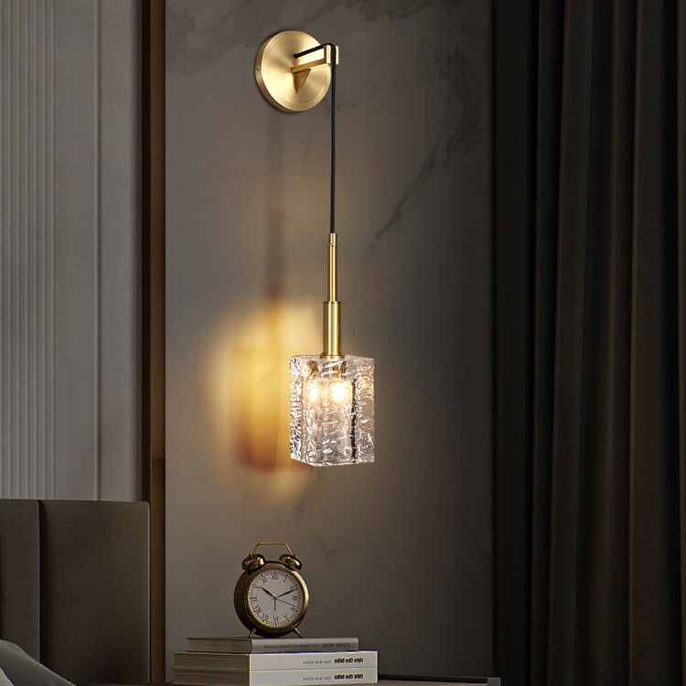 Modern Luxury Crystal Cube Copper 1-Light Wall Sconce Lamp For Living Room