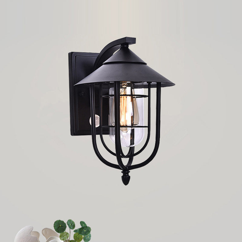Zeitgenössische industrielle menschliche Wahrnehmung Eisen Glas 1-Licht Außenwandleuchte Lampe für Garten 