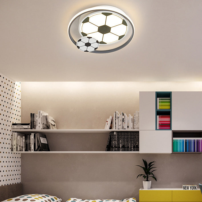 Plafón de techo infantil LED de hierro y PVC con diseño creativo contemporáneo de fútbol de dibujos animados para dormitorio 
