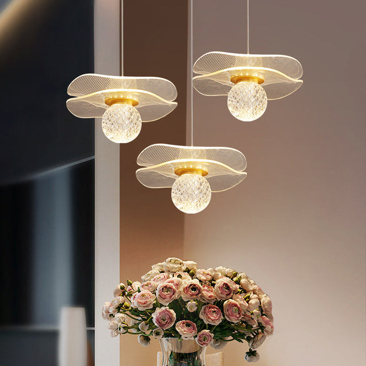 Suspension LED de chambre avec abat-jour sphérique en acrylique à volants de luxe contemporain 