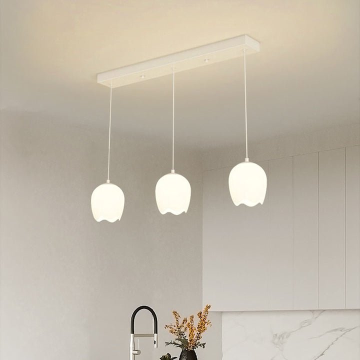 Moderner minimalistischer floraler Eisen-Glas-3-Licht-Insel-Leuchter für das Esszimmer 