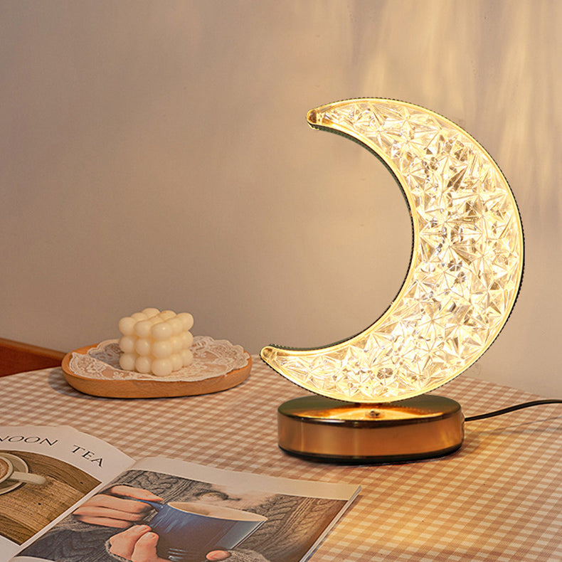 Modern Art Deco Metal Crystal Star Moon LED Table Lamp For Bedside