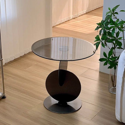 Table d'appoint moderne Art Déco ronde combinant design en verre et métal pour salon 