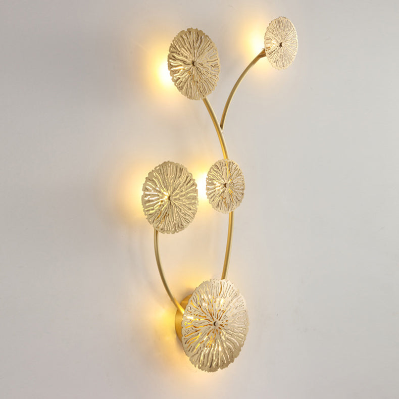 Moderne Luxus Vollkupfer Hohl Lotusblatt Cluster 3/5/7-Licht Wandleuchte Lampe für Wohnzimmer 