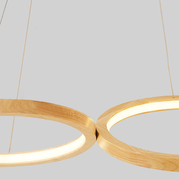 Zeitgenössische skandinavische runde LED-Inselleuchte aus Eisen-Eiche für Esszimmer 