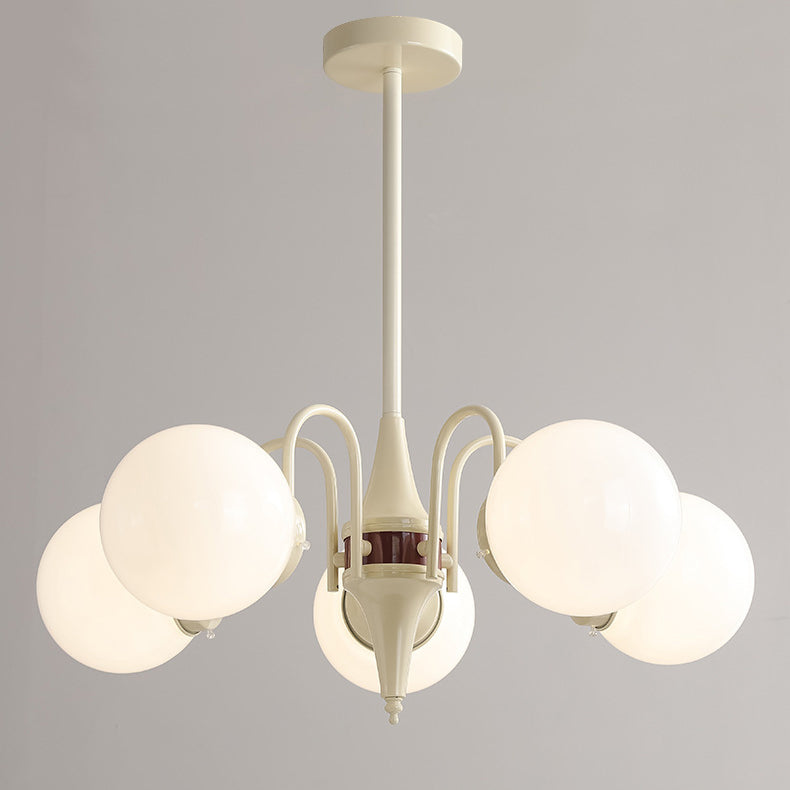 Lustre contemporain rétro à branches courbées avec tige ronde et boules en fer et verre 3/5 lumières pour salon 