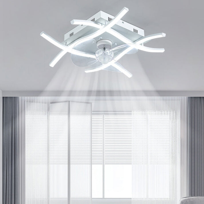 Modern Minimalist Square Aluminum Corrugated Inverter LED Flush Mount Ceiling Fan Light