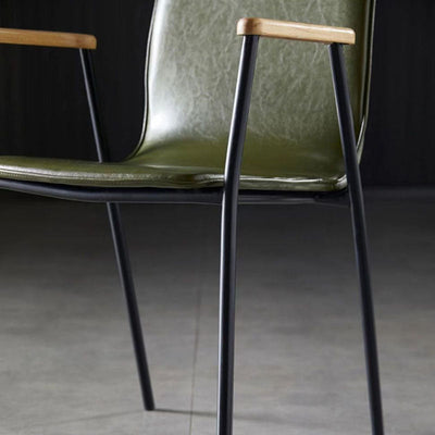 Chaise de salle à manger contemporaine en cuir rembourré avec accoudoir et dossier en bois pour salle à manger 