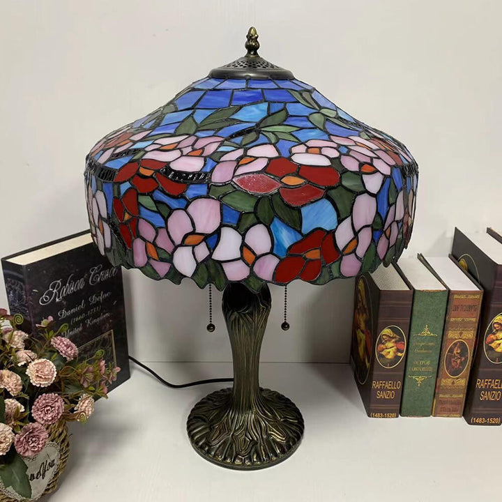 Vintage Tiffany Buntglas Mittelmeerkuppel 1-Licht Tischlampe 