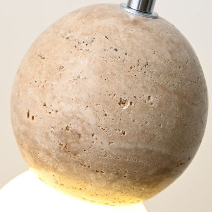 Nordic Modern Minimalist Semi-Circular Plate Yellow Travertine Solid Wood Glass 1-Light Pendant Light