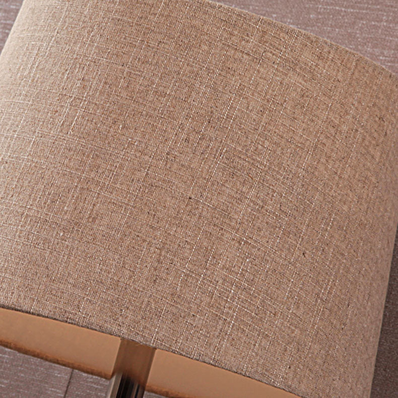 Lampe de Table en Céramique à Rayures Cylindriques Vintage Traditionnelle avec Base en Tissu et 1 Lumière pour Chambre 
