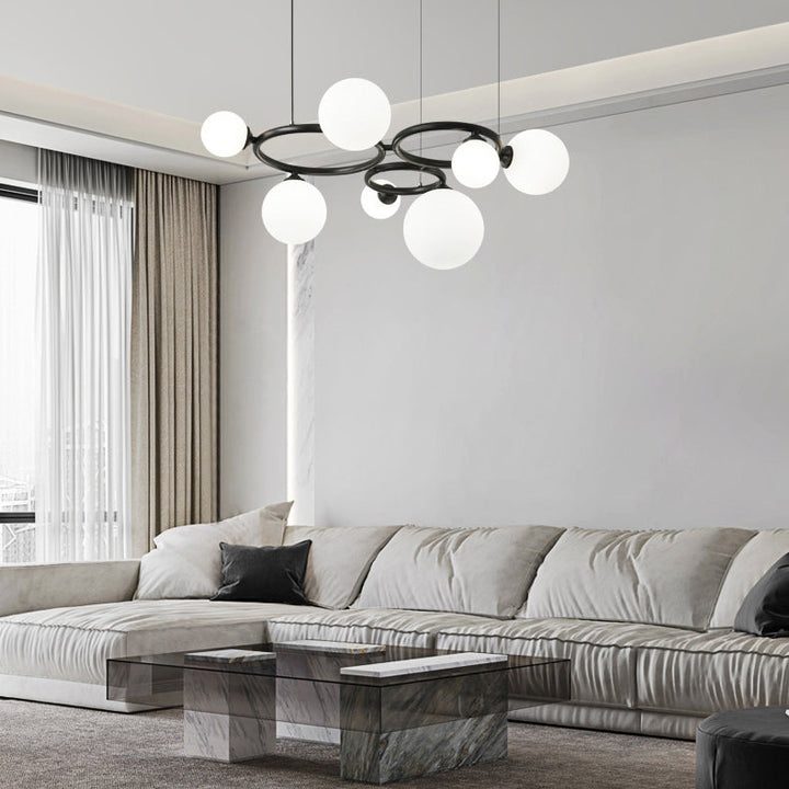 Lustre moléculaire moderne du milieu du siècle en cuivre avec cadre rond en verre Magic Bean 5/7/9 lumières pour salon 