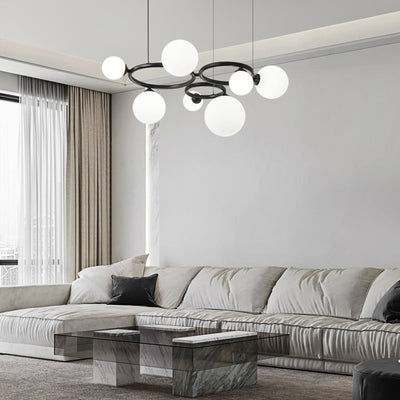 Lustre moléculaire moderne du milieu du siècle en cuivre avec cadre rond en verre Magic Bean 5/7/9 lumières pour salon 